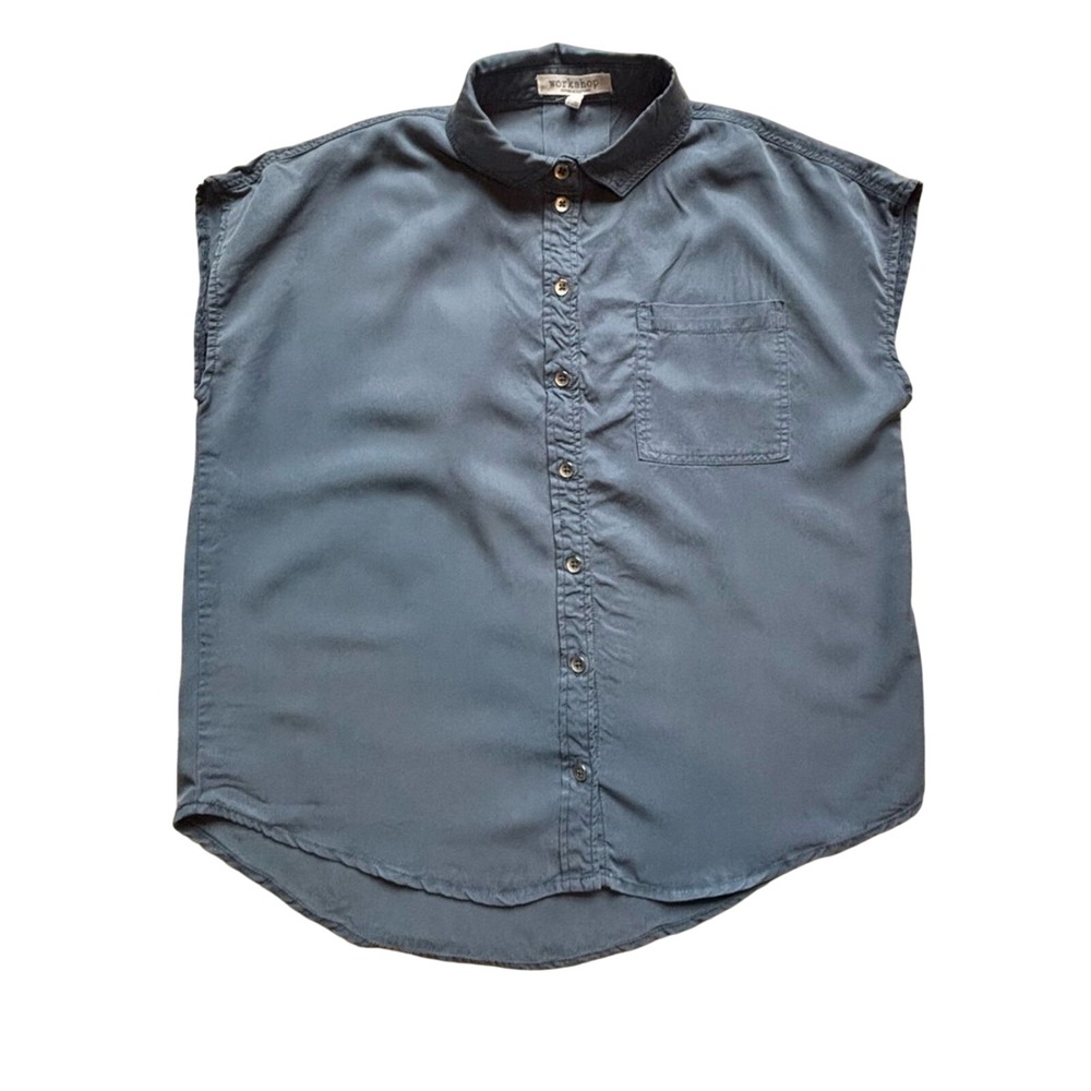 Workshop Republic Clothing Shirt Womens XS Blue Gray Cap Sleeve Button Down